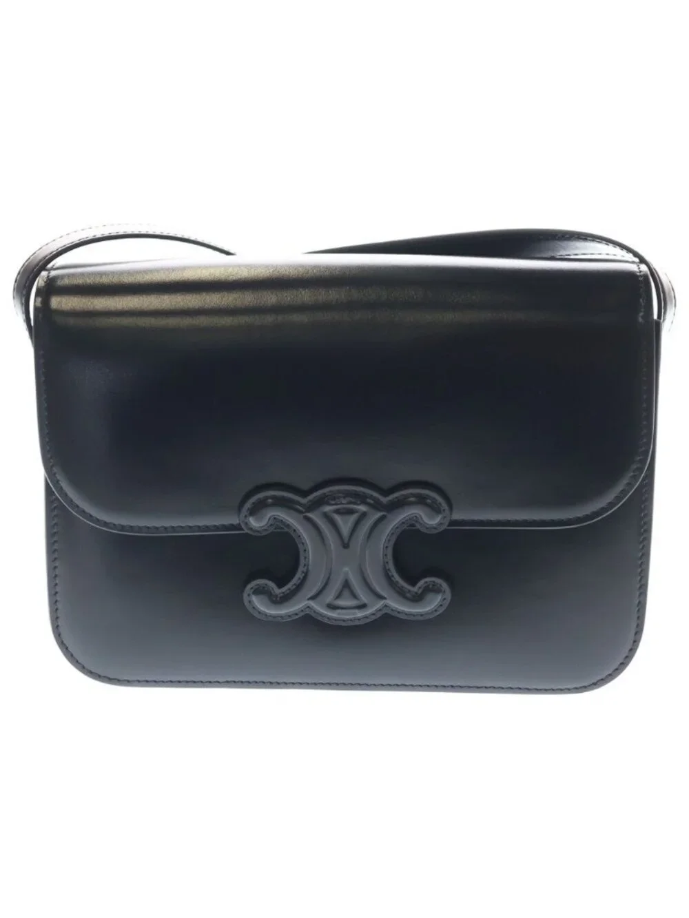 Celine Teen Cuir Triomphe Shoulder Bag Black Leather Gold